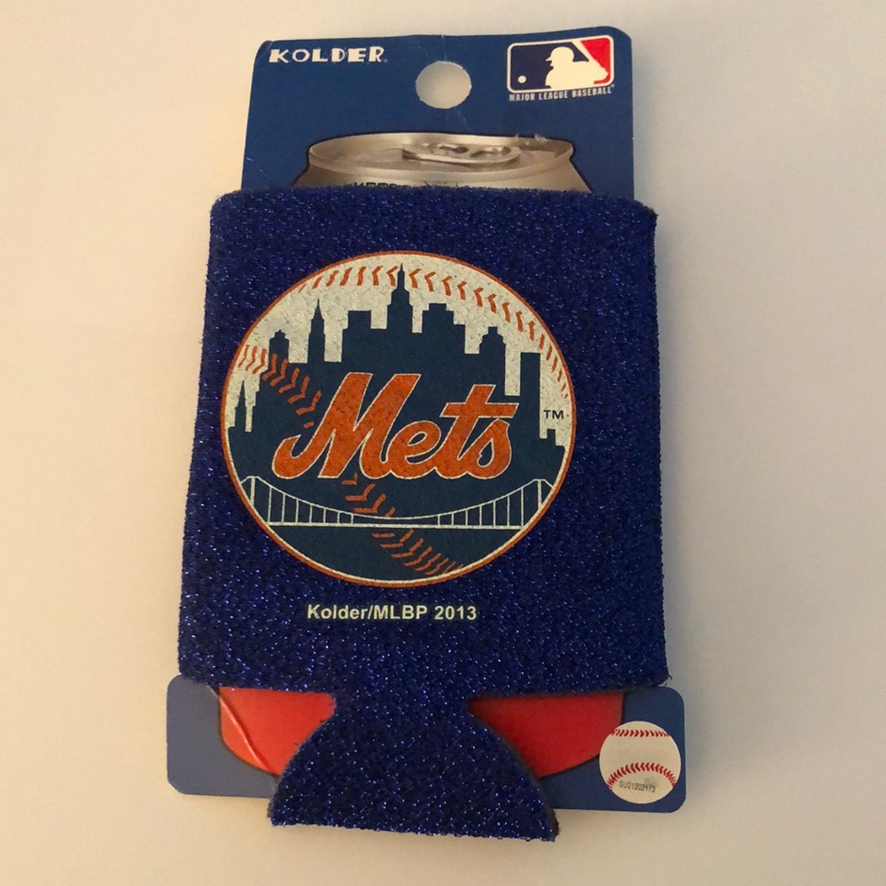 💙🧡 Girly Mets Color Blue Glittery Can & Bottle Keeps Drinks Cold 🧡💙 NWT ⚾️